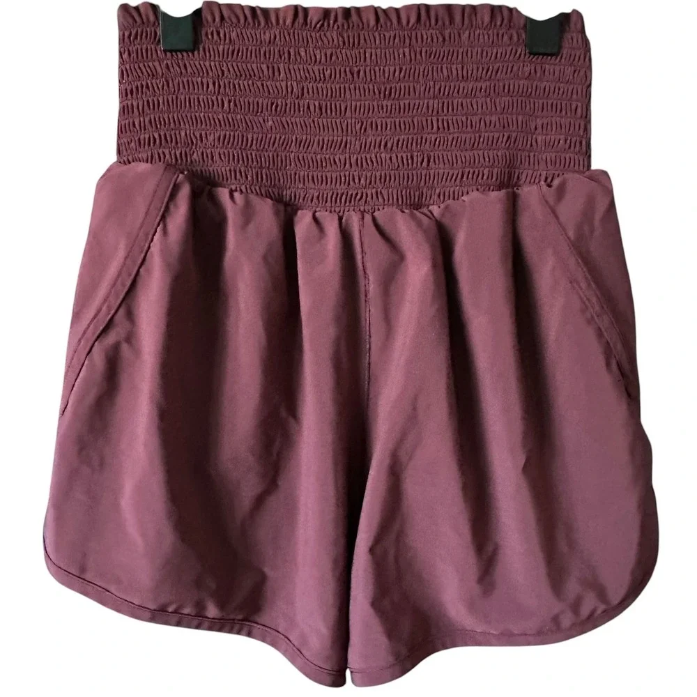 OFFLINE by Aerie Real Me Smocked High Waisted Flowy Shorts Maroon XS